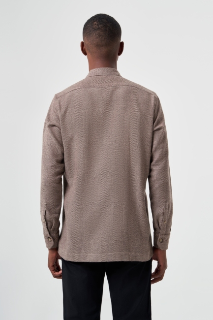 Regular Fit Fermuarlı Flanel Kahve Erkek Gömlek - 2