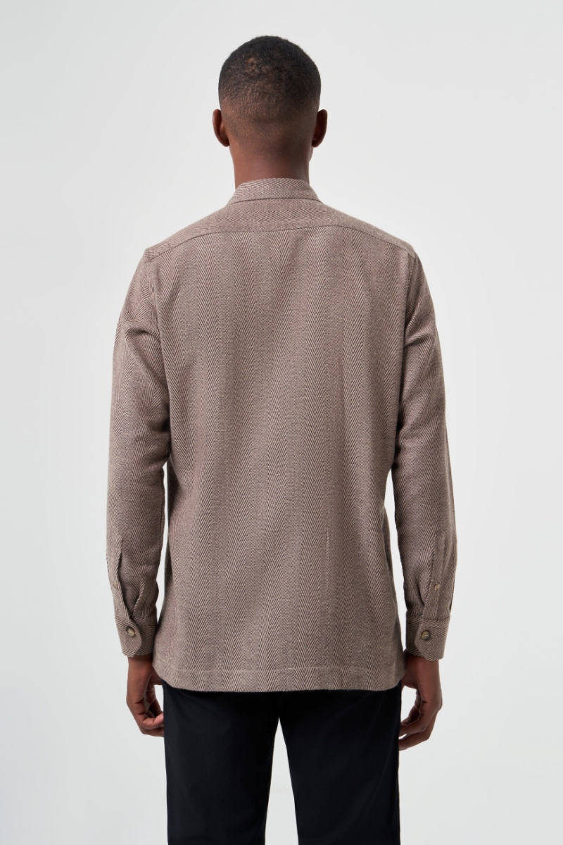 Regular Fit Fermuarlı Flanel Kahve Erkek Gömlek (1)