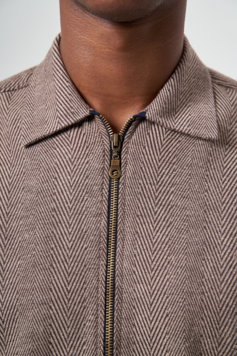 Regular Fit Fermuarlı Flanel Kahve Erkek Gömlek - 3