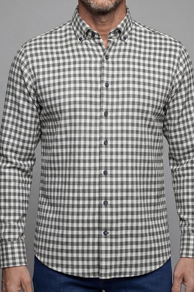 Regular Fit Flanel Mini Kareli Pamuk Antrasit Erkek Gömlek - 1