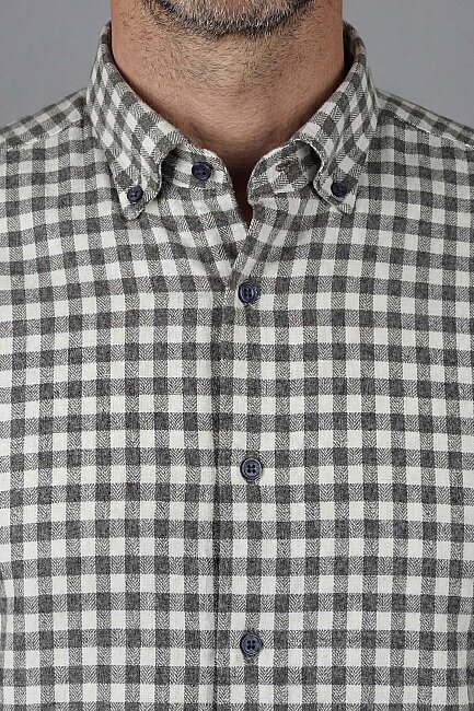 Regular Fit Flanel Mini Kareli Pamuk Antrasit Erkek Gömlek - 3