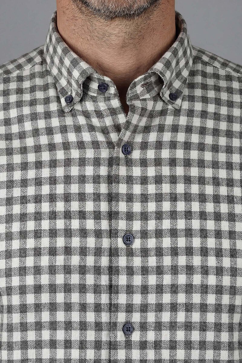 Regular Fit Flanel Mini Kareli Pamuk Antrasit Erkek Gömlek - 3