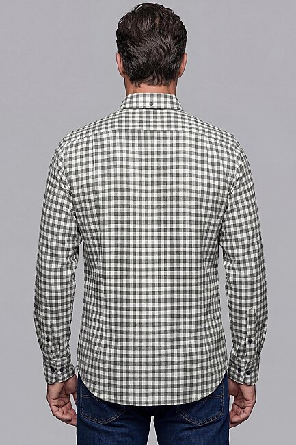 Regular Fit Flanel Mini Kareli Pamuk Antrasit Erkek Gömlek - 2