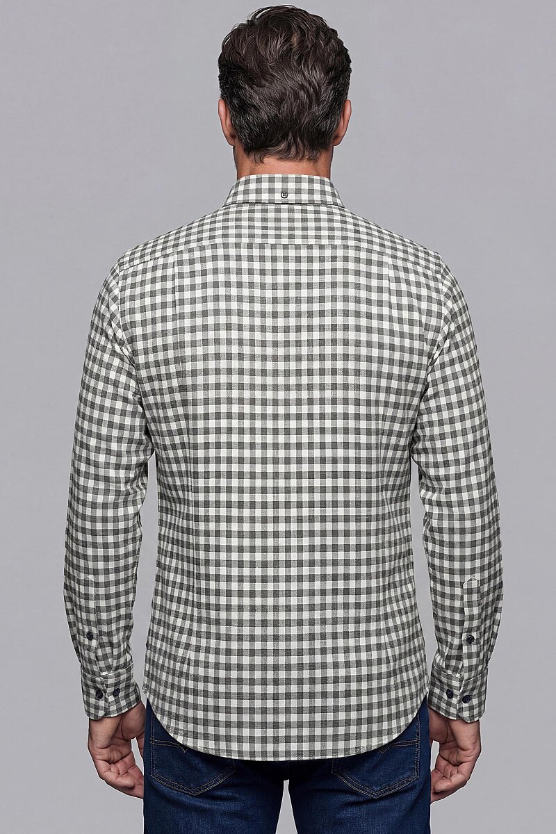 Regular Fit Flanel Mini Kareli Pamuk Antrasit Erkek Gömlek - 2