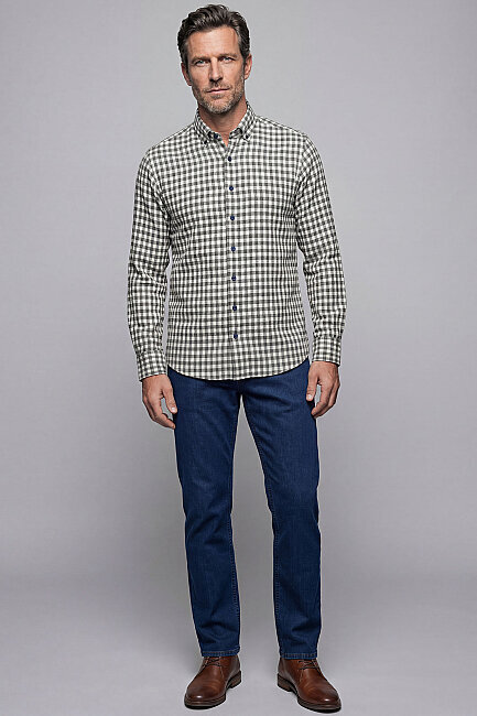 Regular Fit Flanel Mini Kareli Pamuk Antrasit Erkek Gömlek - 5