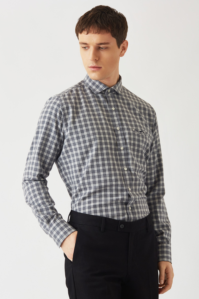 Regular Fit Gri Cep Detaylı Spor Erkek Gömlek - 1