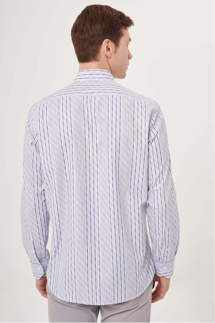 Regular Fit Gri Çizgili Spor Erkek Gömlek (1)