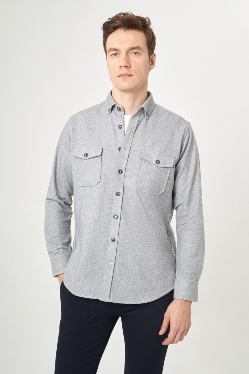 Regular Fit Gri Ekose Oduncu Erkek Gömlek - 1