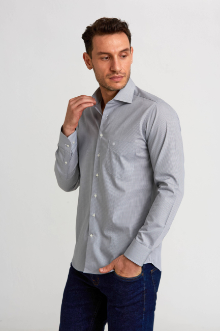 Regular Fit Gri İtalyan Kumaş Erkek Gömlek - 5