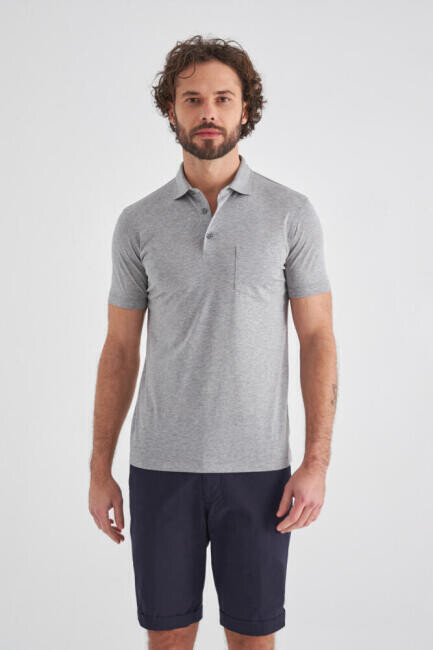Regular Fit Gri Polo Yaka Basic Erkek T-Shirt