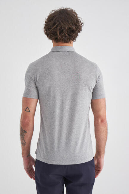 Regular Fit Gri Polo Yaka Basic Erkek T-Shirt (1)