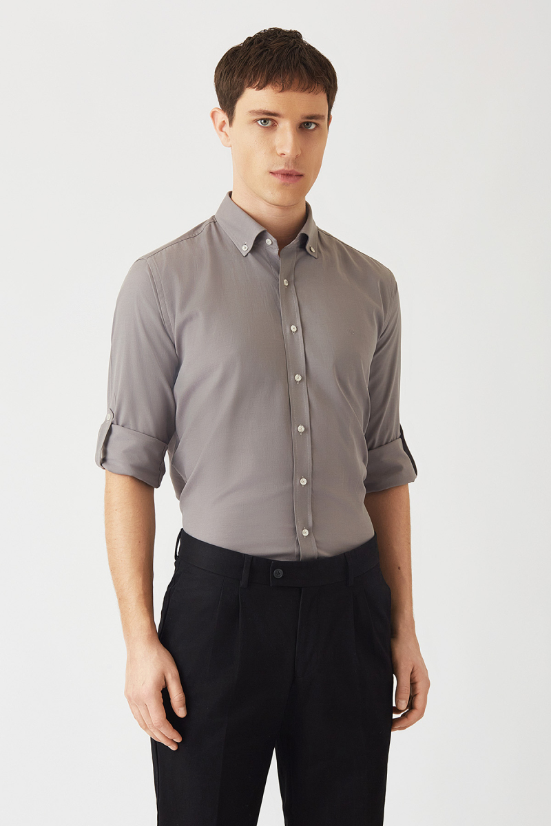 Regular Fit Gri Spor Erkek Gömlek - 1