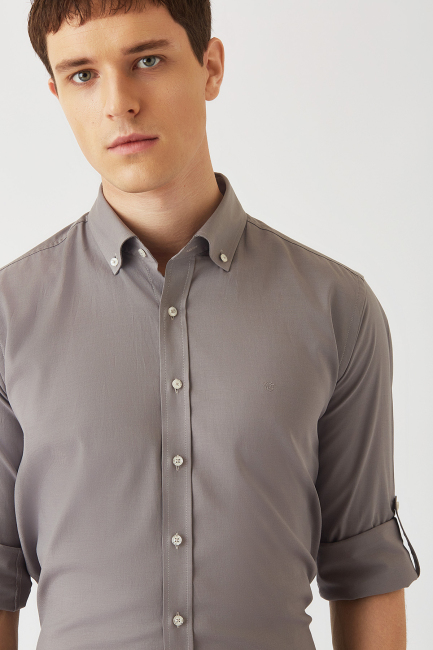 Regular Fit Gri Spor Erkek Gömlek - 3