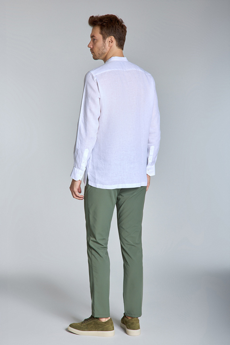 Regular Fit Hakim Yaka Beyaz Keten Erkek Gömlek - 6