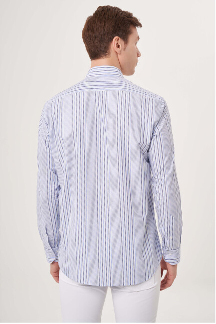 Regular Fit İnce Çizgili Mavi Spor Erkek Gömlek - 2