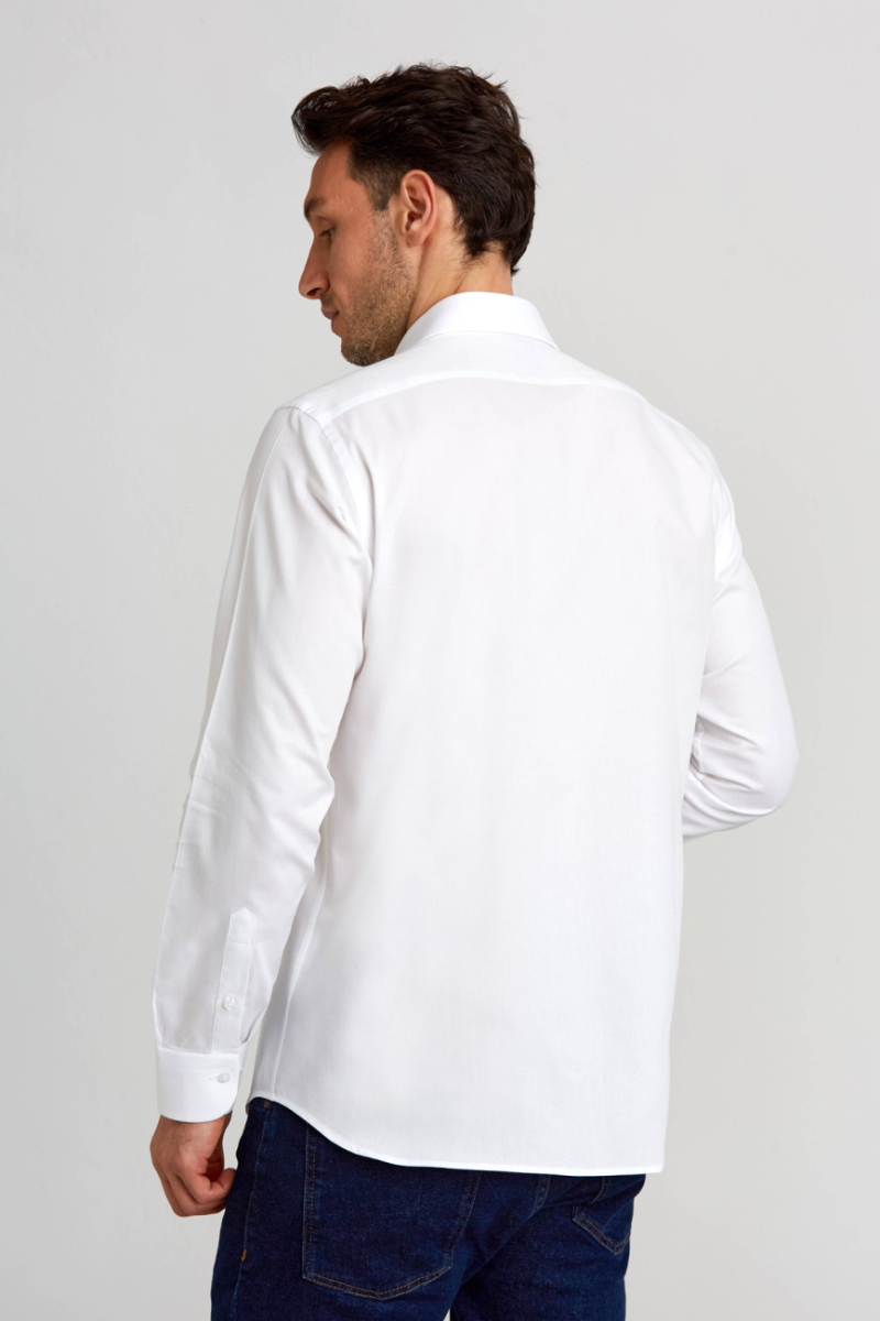 Regular Fit İtalyan Yaka Beyaz Basic Erkek Gömlek - 2
