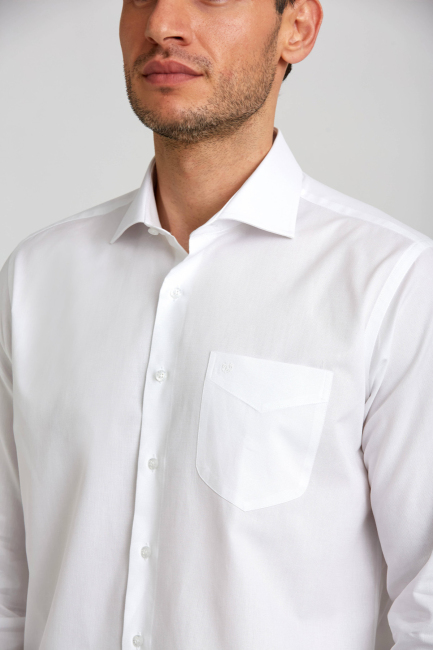 Regular Fit İtalyan Yaka Beyaz Basic Erkek Gömlek - 5