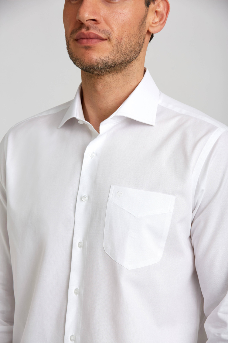 Regular Fit İtalyan Yaka Beyaz Basic Erkek Gömlek - 5