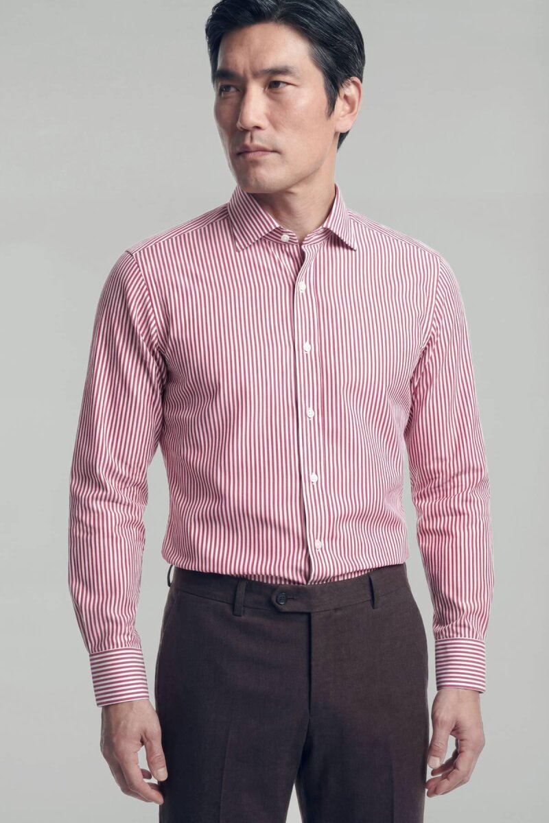 Regular Fit İtalyan Yaka Cepsiz Pamuk Bordo Erkek Gömlek - 3