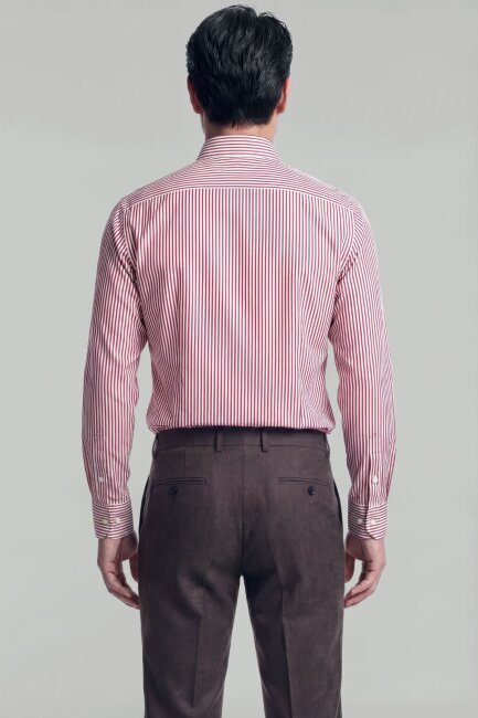 Regular Fit İtalyan Yaka Cepsiz Pamuk Bordo Erkek Gömlek - 2