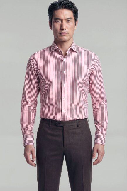 Regular Fit İtalyan Yaka Cepsiz Pamuk Bordo Erkek Gömlek - 1