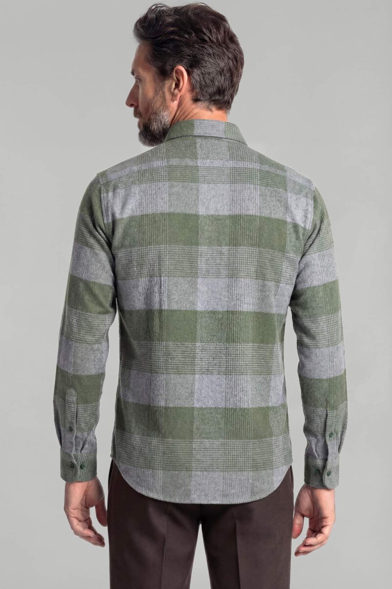 Regular Fit İtalyan Yaka Flanel Ekoseli Pamuk Yeşil Erkek Gömlek - 2
