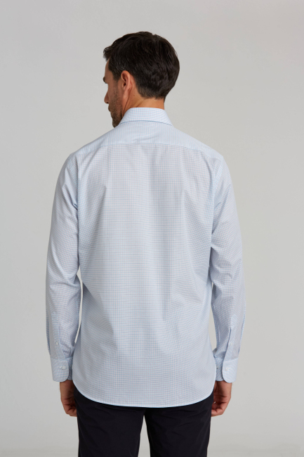 Regular Fit İtalyan Yaka Kareli Mavi Erkek Gömlek - 2