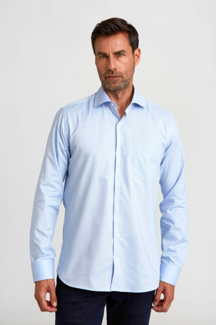 Regular Fit İtalyan Yaka Mavi Basic Erkek Gömlek 
