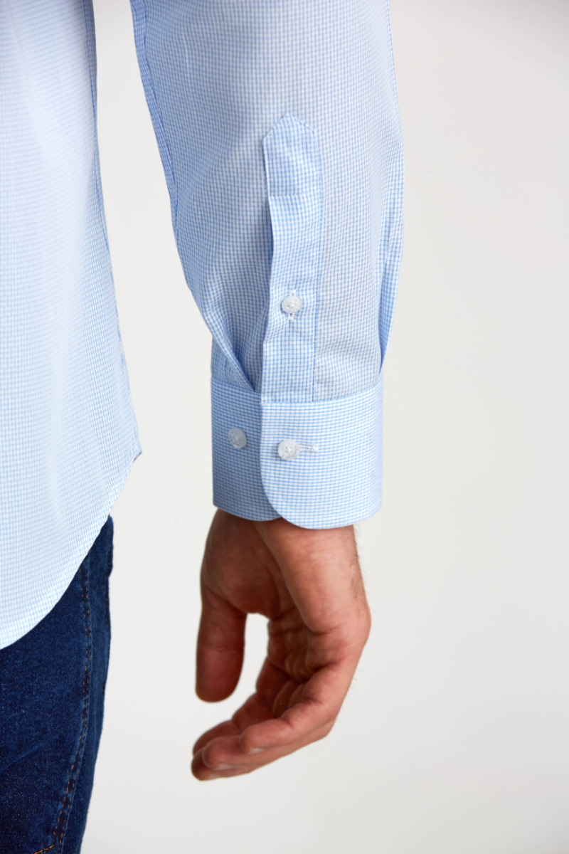 Regular Fit İtalyan Yaka Mavi Basic Klasik Erkek Gömlek - 3