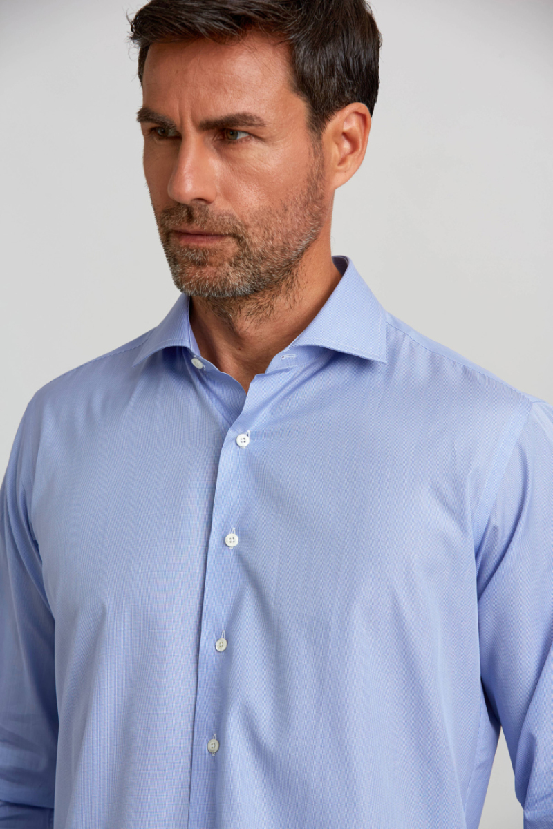 Regular Fit İtalyan Yaka Mavi Erkek Gömlek - 5