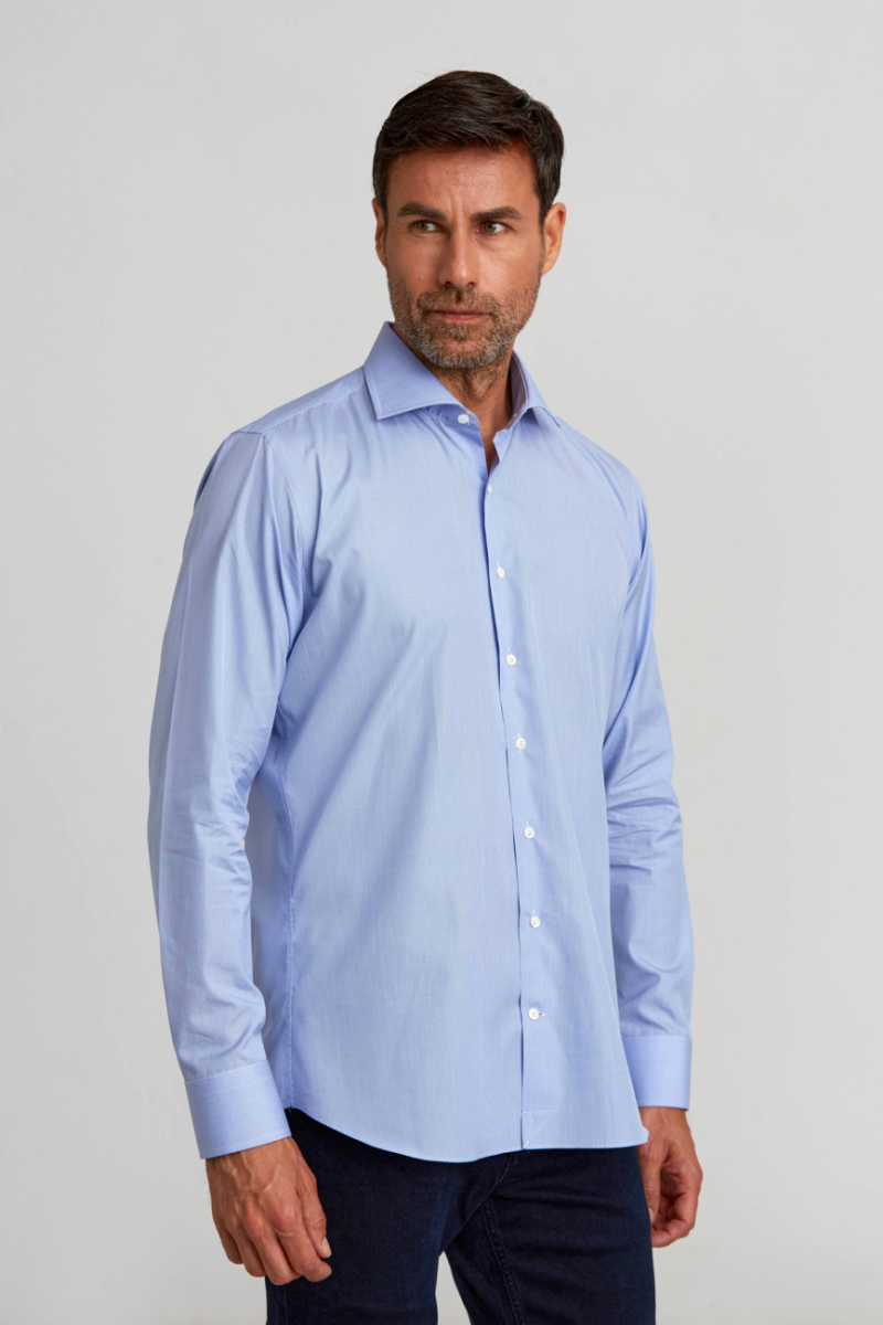 Regular Fit İtalyan Yaka Mavi Erkek Gömlek - 3