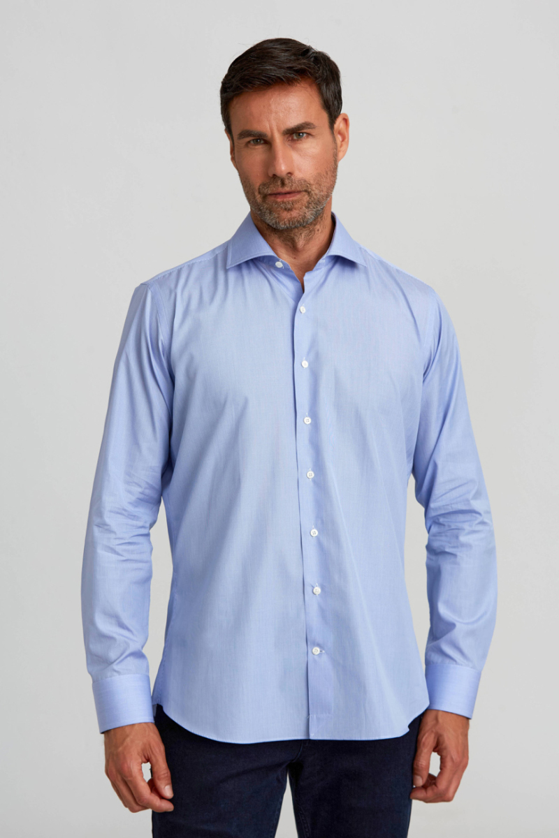 Regular Fit İtalyan Yaka Mavi Erkek Gömlek - 1