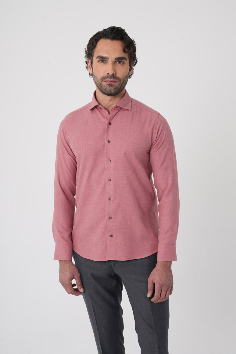 Regular Fit İtalyan Yaka Pamuk Kiremit Erkek Gömlek - 1