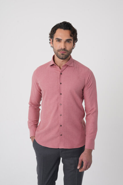 Regular Fit İtalyan Yaka Pamuk Kiremit Erkek Gömlek - 2