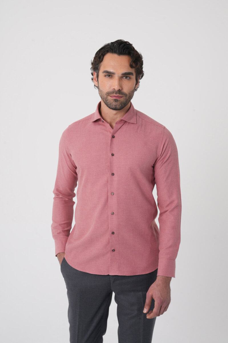 Regular Fit İtalyan Yaka Pamuk Kiremit Erkek Gömlek - 2