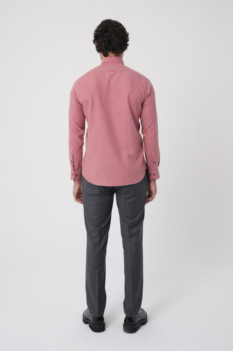 Regular Fit İtalyan Yaka Pamuk Kiremit Erkek Gömlek - 5