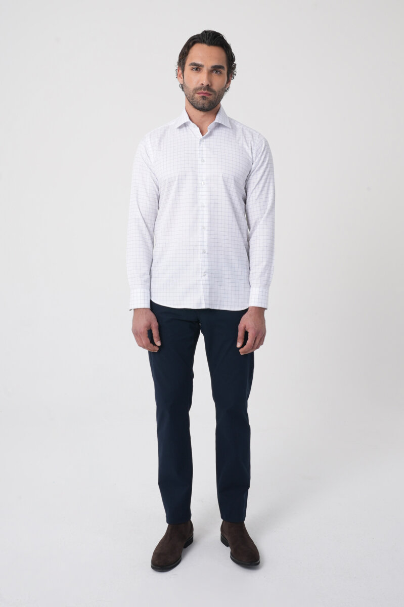 Regular Fit İtalyan Yaka Pamuk Lacivert Erkek Gömlek - 3