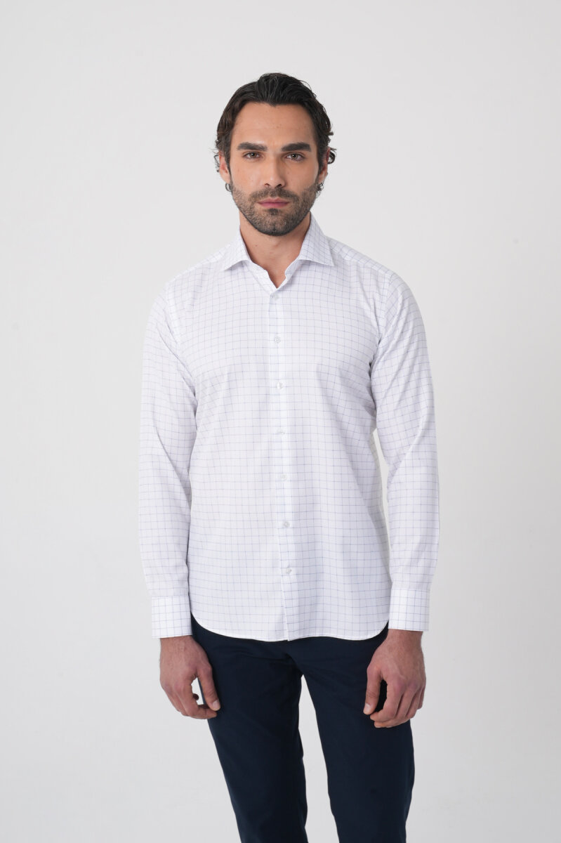 Regular Fit İtalyan Yaka Pamuk Lacivert Erkek Gömlek