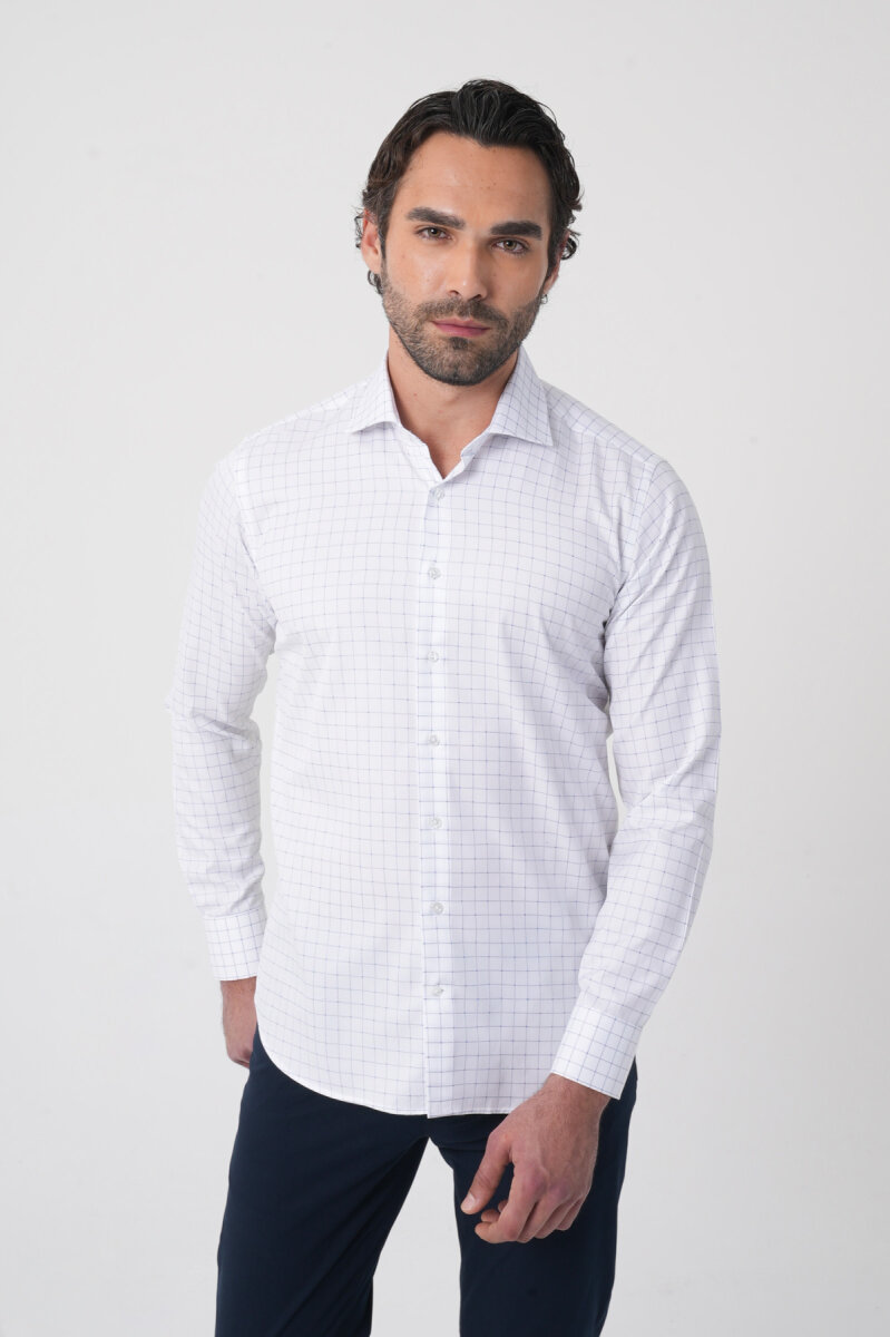 Regular Fit İtalyan Yaka Pamuk Lacivert Erkek Gömlek (1)