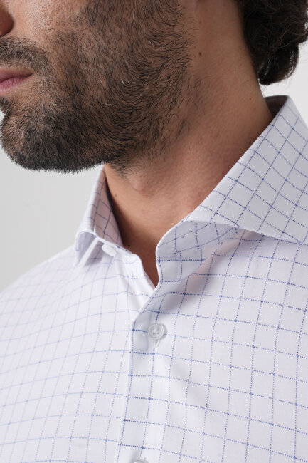 Regular Fit İtalyan Yaka Pamuk Lacivert Erkek Gömlek - 5