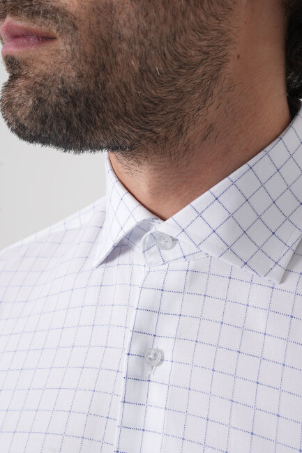 Regular Fit İtalyan Yaka Pamuk Lacivert Erkek Gömlek - 6