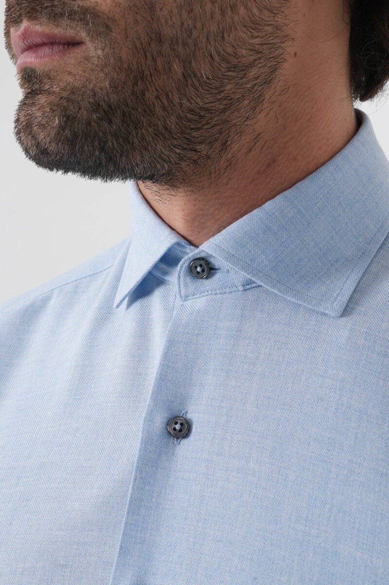 Regular Fit İtalyan Yaka Pamuk Mavi Erkek Gömlek - 6