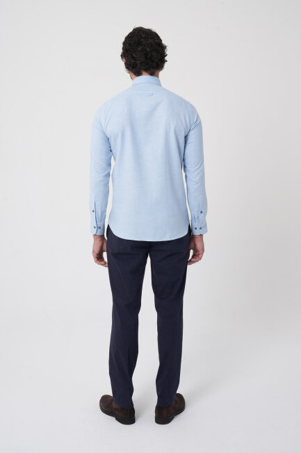 Regular Fit İtalyan Yaka Pamuk Mavi Erkek Gömlek - 5