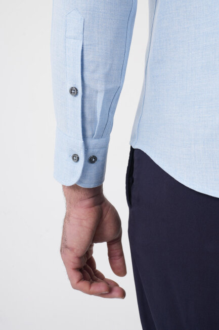 Regular Fit İtalyan Yaka Pamuk Mavi Erkek Gömlek - 8