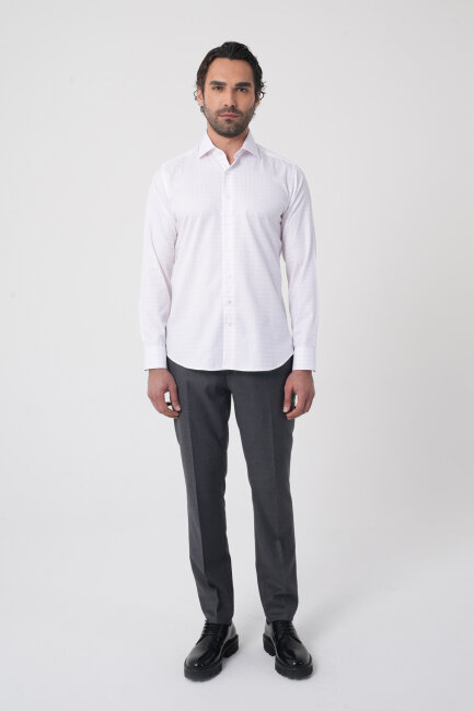 Regular Fit İtalyan Yaka Pamuk Pembe Erkek Gömlek - 3