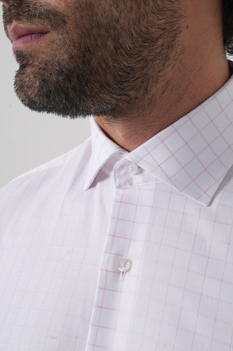Regular Fit İtalyan Yaka Pamuk Pembe Erkek Gömlek - 7