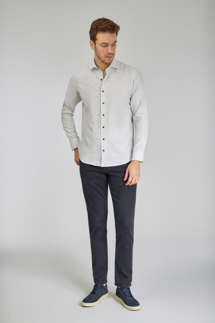 Regular Fit İtalyan Yaka Taş Pamuk Erkek Gömlek (1)