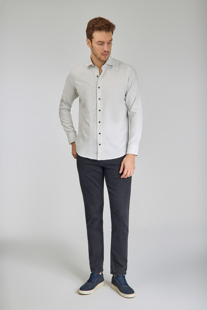 Regular Fit İtalyan Yaka Taş Pamuk Erkek Gömlek (1)