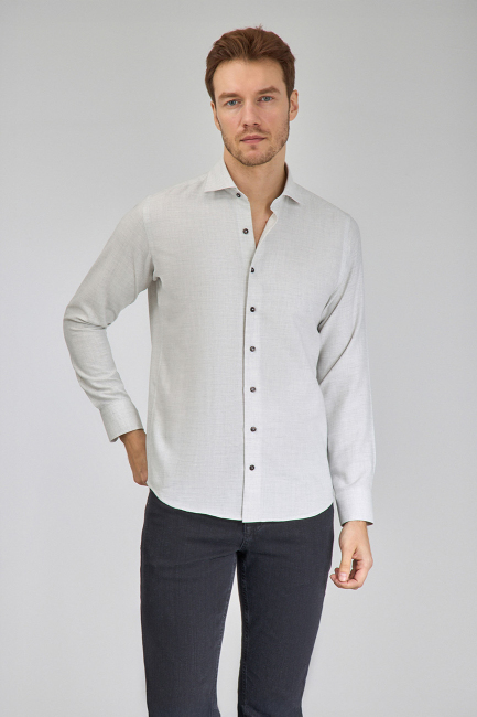 Regular Fit İtalyan Yaka Taş Pamuk Erkek Gömlek