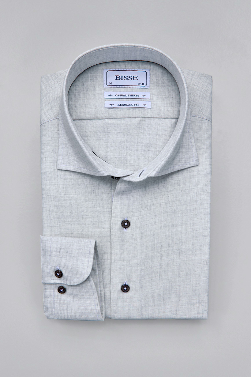 Regular Fit İtalyan Yaka Taş Pamuk Erkek Gömlek - 3